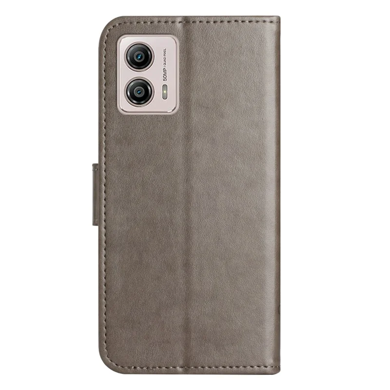 For Motorola Moto G73 5G Imprinted Butterfly Flower PU Leather Wallet Cover Flip Stand Phone Case with Strap - Grey