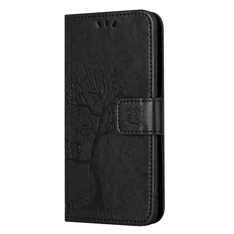 Для Motorola Moto G73 5G Owl Tree Imprinted PU Leather Stand Phone Case Drop-proof Wallet Cover - Black