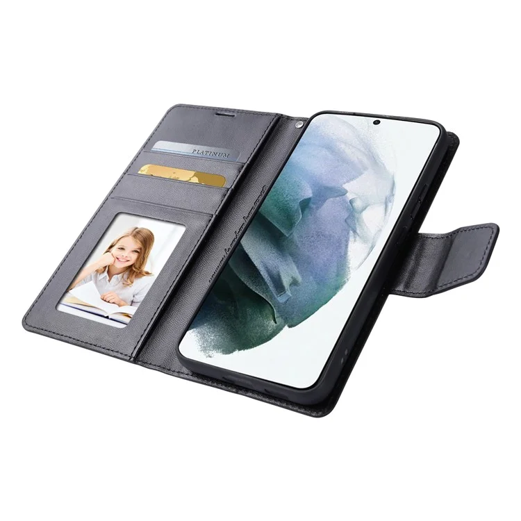 HANMAN Mill Series Phone Stand Case für Samsung Galaxy S23 PU-Leder-Geldbörse Handyhülle - Schwarz