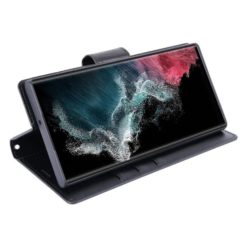 HANMAN Mill Series PU Leather Case for Samsung Galaxy S23 Ultra , Magnetic Flip Stand Wallet Phone Cover - Black