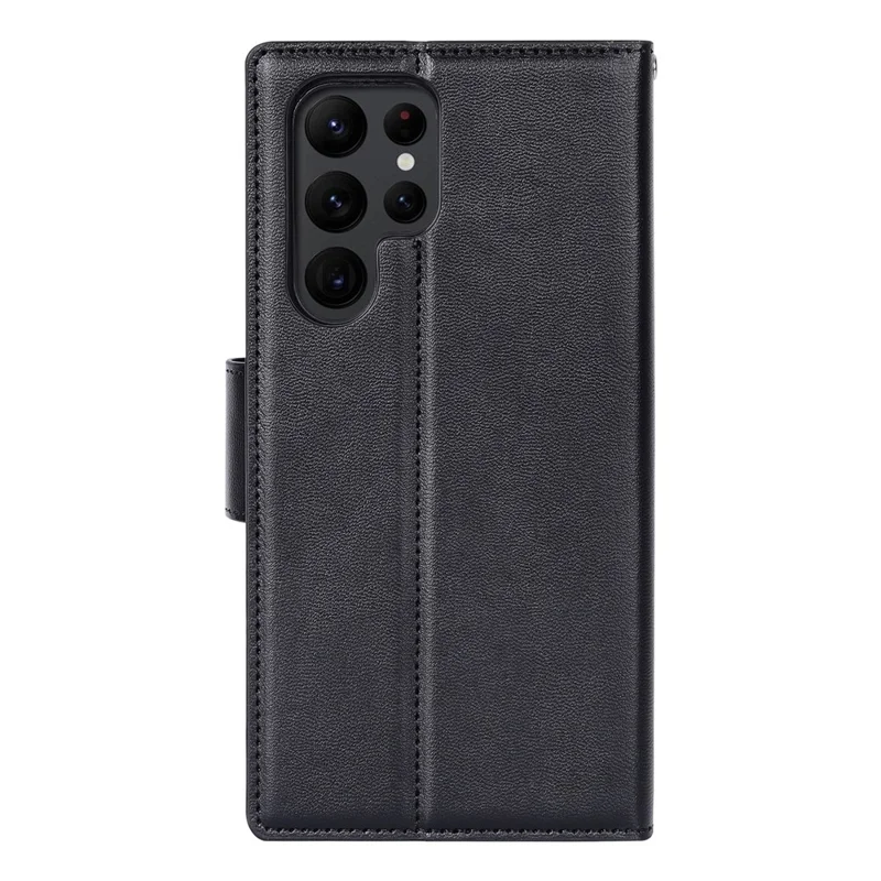 HANMAN Mill Series PU Leather Case for Samsung Galaxy S23 Ultra , Magnetic Flip Stand Wallet Phone Cover - Black