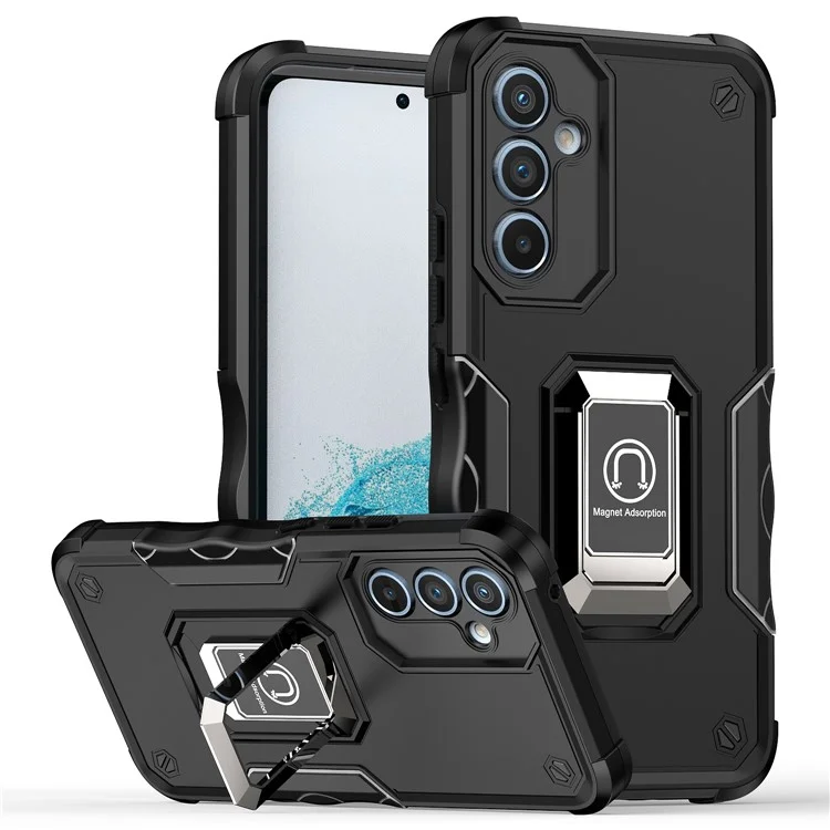 For Samsung Galaxy A54 5G Ring Holder Kickstand Phone Case PC+TPU Protective Phone Cover - Black
