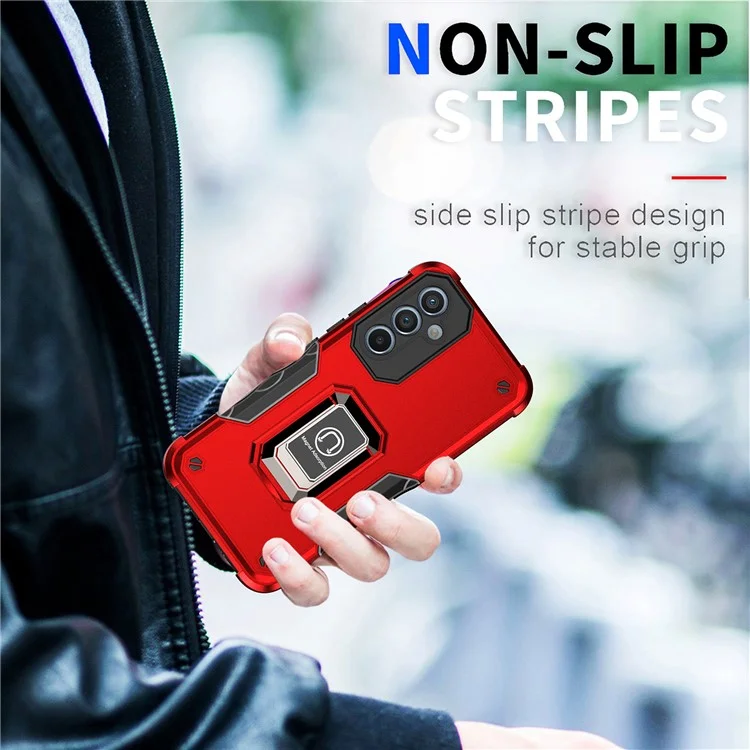 For Samsung Galaxy A54 5G Ring Holder Kickstand Phone Case PC+TPU Protective Phone Cover - Black