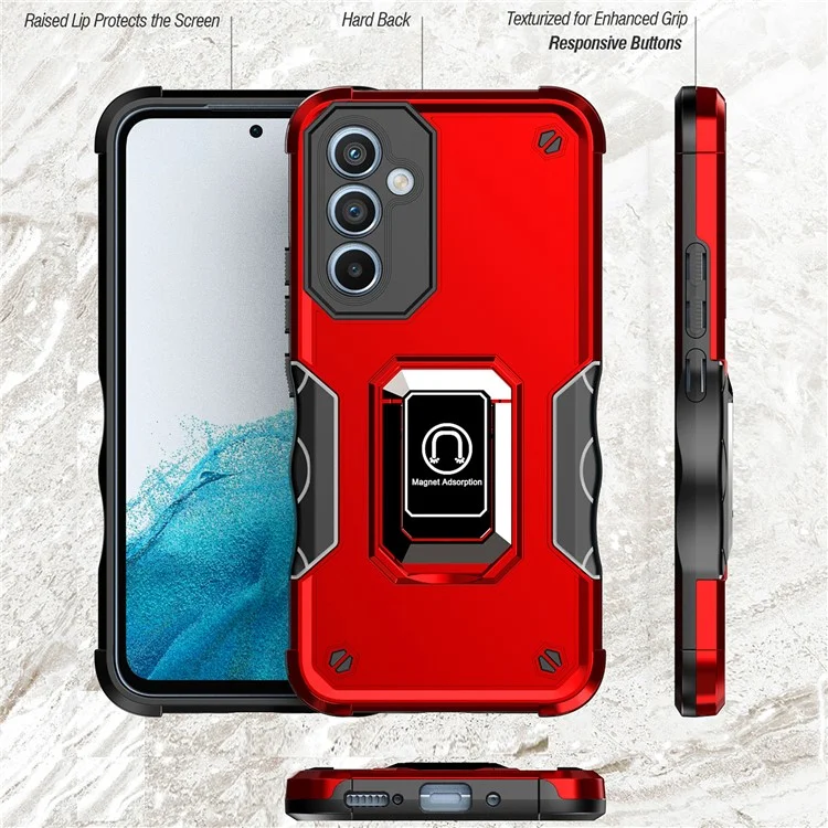 For Samsung Galaxy A54 5G Ring Holder Kickstand Phone Case PC+TPU Protective Phone Cover - Black