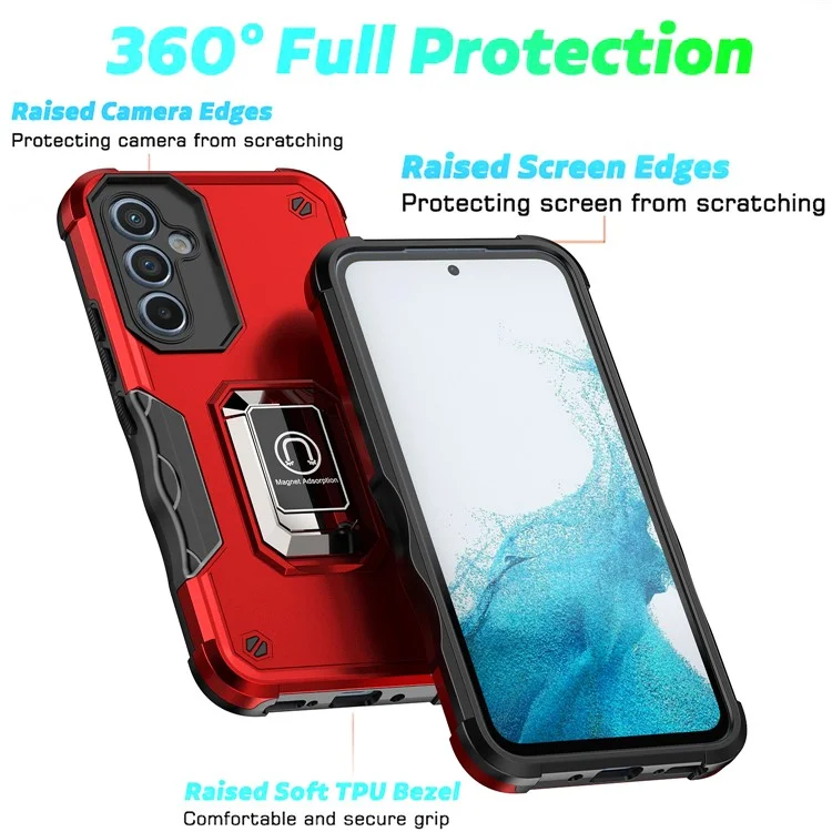 For Samsung Galaxy A54 5G Ring Holder Kickstand Phone Case PC+TPU Protective Phone Cover - Black