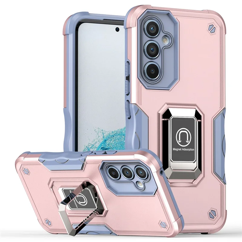 For Samsung Galaxy A54 5G Ring Holder Kickstand Phone Case PC+TPU Protective Phone Cover - Rose Gold
