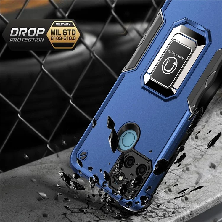 For Realme C21Y PC+TPU Phone Case Ring Holder Kickstand Non-slip Grip Smartphone Cover - Blue