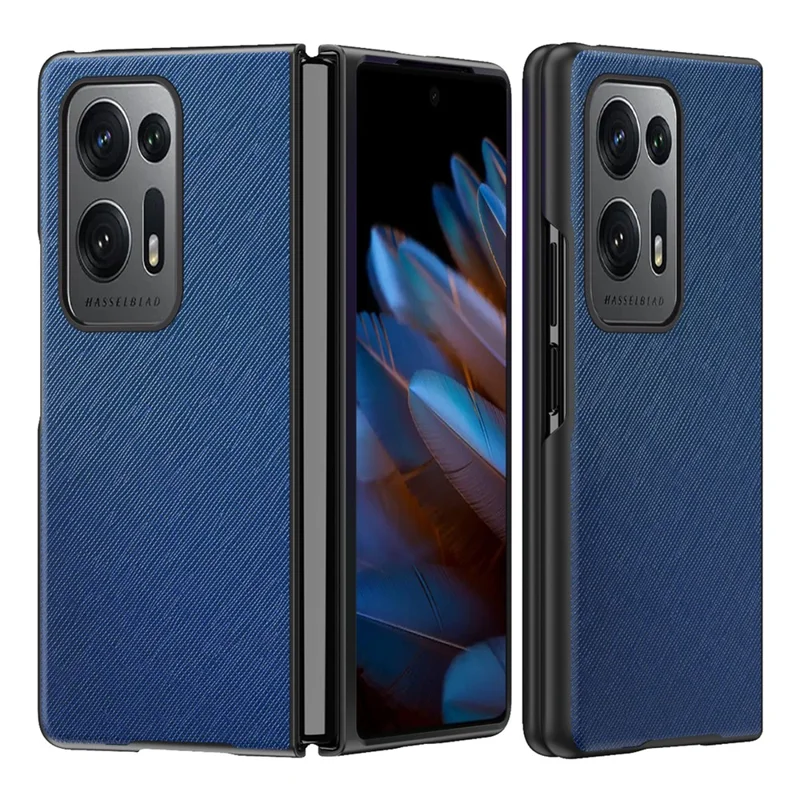 For Oppo Find N2 5G Folding Phone Case Cross Texture PU Leather Coated PC Anti-Drop Protective Cover - Sapphire