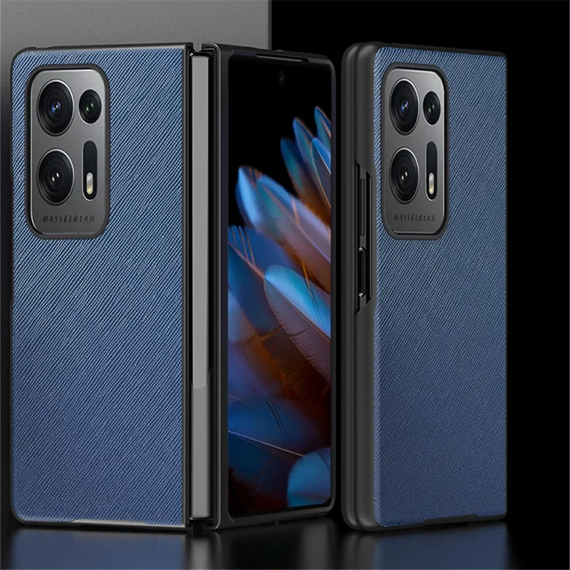 For Oppo Find N2 5G Folding Phone Case Cross Texture PU Leather Coated PC Anti-Drop Protective Cover - Sapphire