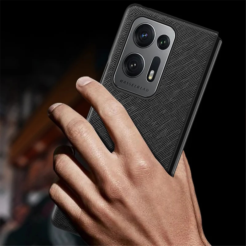 For Oppo Find N2 5G Folding Phone Case Cross Texture PU Leather Coated PC Anti-Drop Protective Cover - Sapphire