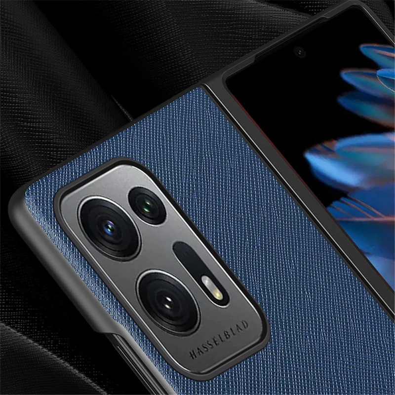 For Oppo Find N2 5G Folding Phone Case Cross Texture PU Leather Coated PC Anti-Drop Protective Cover - Sapphire