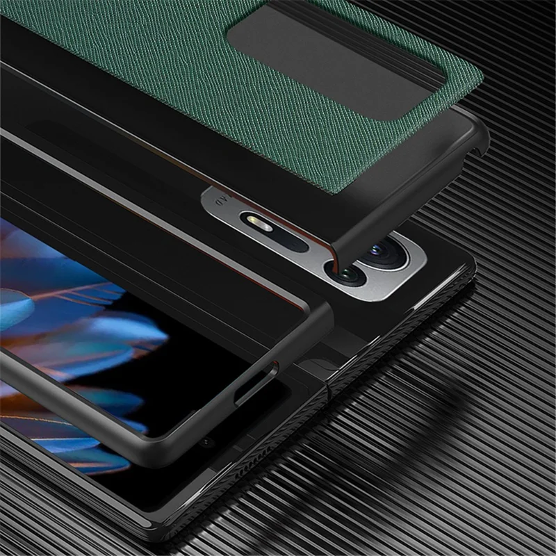 For Oppo Find N2 5G Folding Phone Case Cross Texture PU Leather Coated PC Anti-Drop Protective Cover - Sapphire
