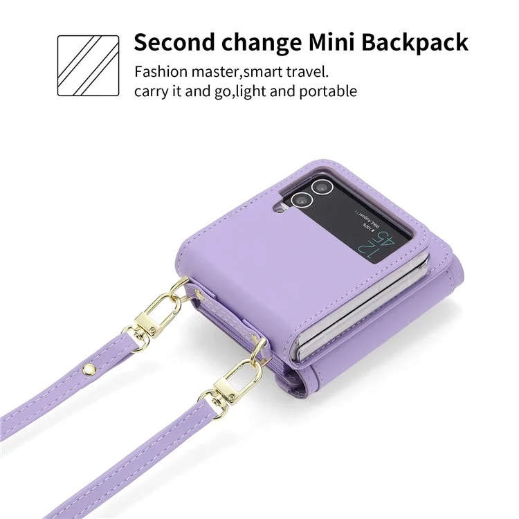 POLA Funda de Teléfono de Cuero Crossbody para Samsung Galaxy Z Flip3 5G, Monedero con Cremallera y Soporte - Púrpura