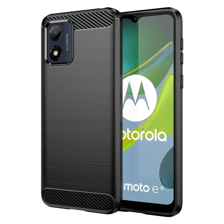 Anti-fall-telefonkoffer Für Motorola Moto E13 4G, Gebürstete Kohlefaser-textur-telefon-shell-mobiltelefonabdeckung - Schwarz