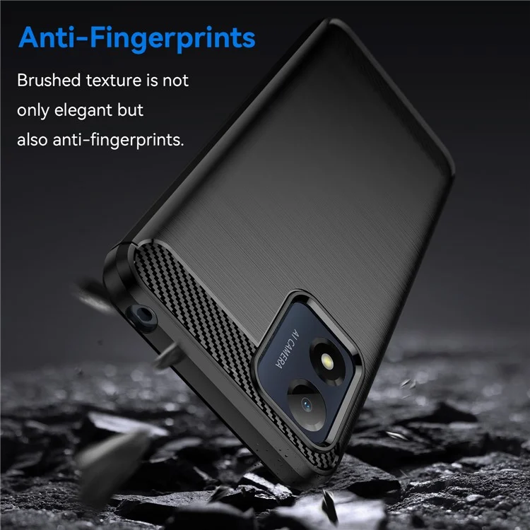 Anti-fall Phone Case for Motorola Moto E13 4G, Brushed Carbon Fiber Texture Phone Shell Mobile Phone Cover - Black