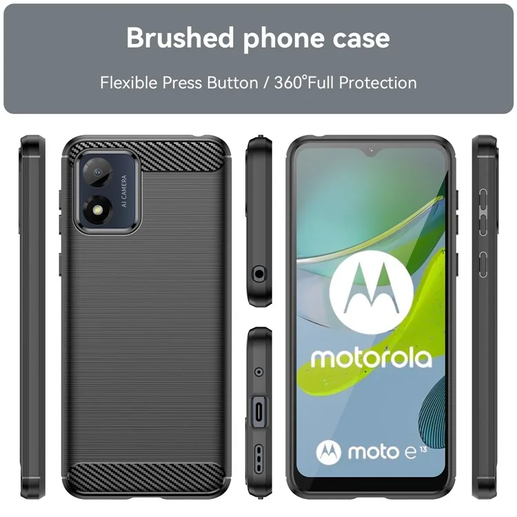 Anti-fall Phone Case for Motorola Moto E13 4G, Brushed Carbon Fiber Texture Phone Shell Mobile Phone Cover - Black