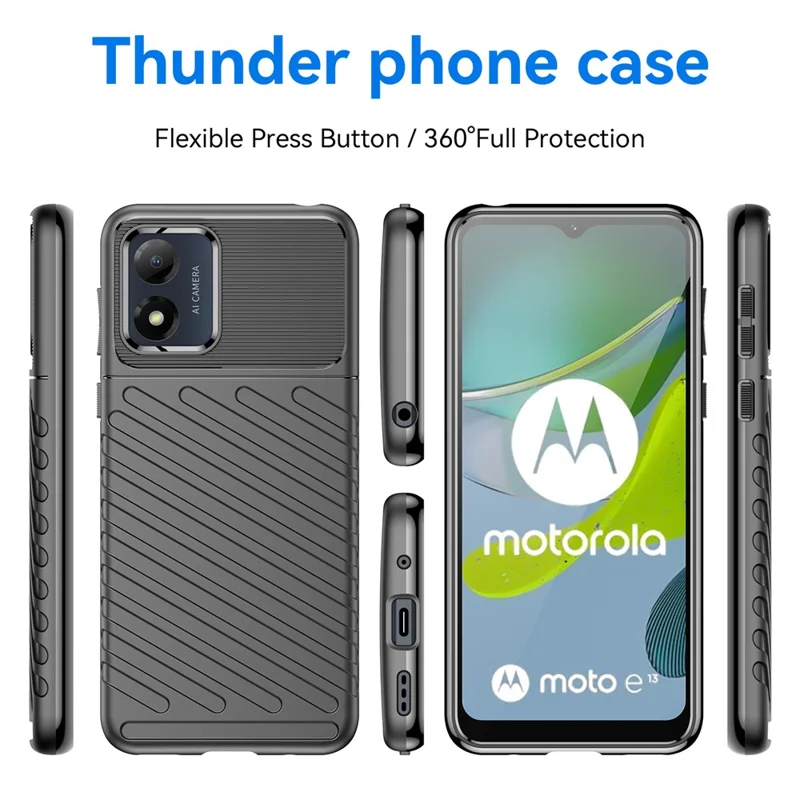 Funda Antigolpes para Teléfono Móvil Motorola Moto E13 4G, Serie Thunder Anticorrosión Funda Trasera de TPU Reforzado - Negro