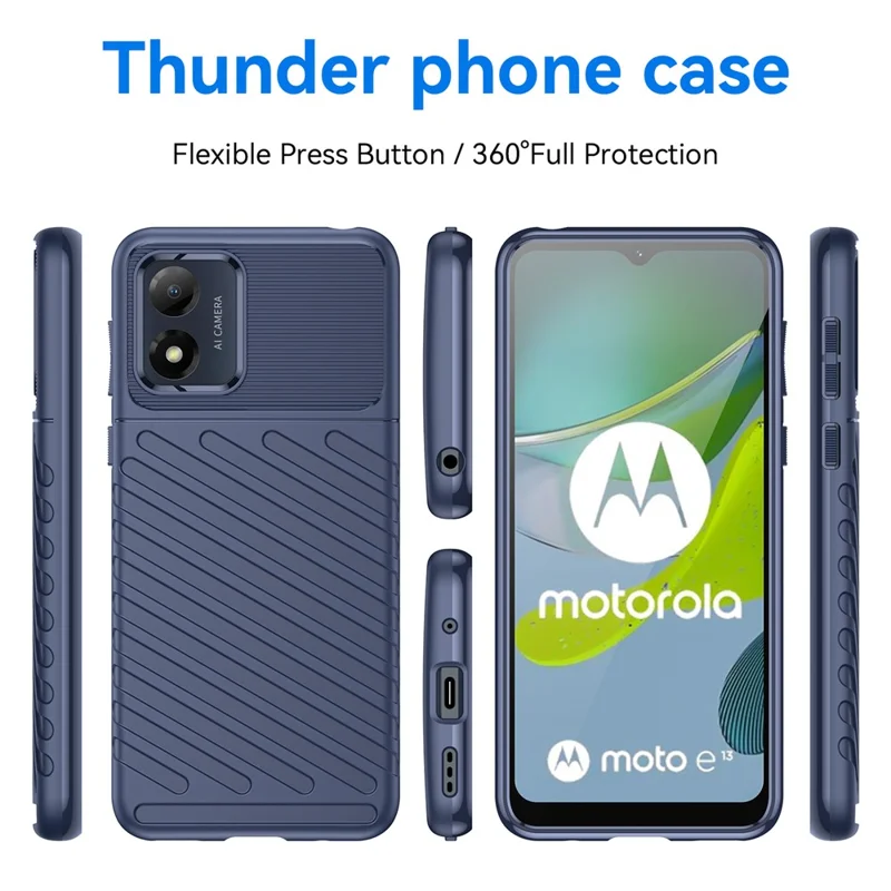 Drop-proof Mobile Phone Cover For Motorola Moto E13 4G, Thunder Series Anti-scratch Thickened TPU Phone Back Case - Blue