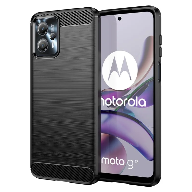 Étui de téléphone portable antichoc pour Motorola Moto G13 4G / G23 4G, texture en fibre de carbone brossée Housse de téléphone anti-rayures - Noir