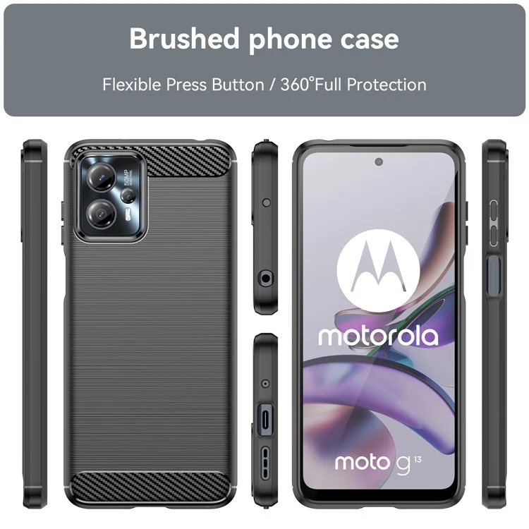 Étui de téléphone portable antichoc pour Motorola Moto G13 4G / G23 4G, texture en fibre de carbone brossée Housse de téléphone anti-rayures - Noir