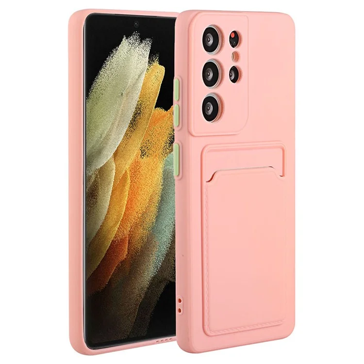 Anti-drop Phone Case For Samsung Galaxy S23 Ultra , Flexible TPU Protective Phone Cover with Card Holder - Pink