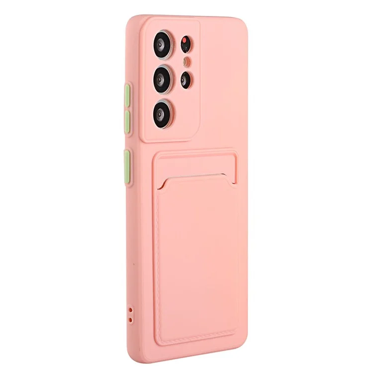 Anti-drop Phone Case For Samsung Galaxy S23 Ultra , Flexible TPU Protective Phone Cover with Card Holder - Pink
