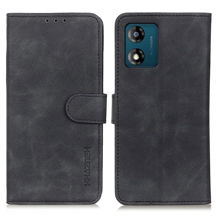KHAZNEH Für Motorola Moto E13 4G Stoßfestes Handyhülle Retro-Textur Flip Leder Brieftasche Ständer Kratzfeste Handyhülle - Schwarz
