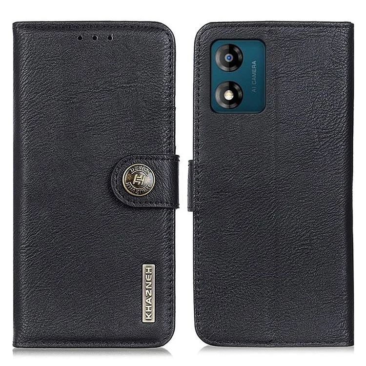 KHAZNEH Phone Case for Motorola Moto E13 4G , Flip Leather Cowhide Texture Wallet Stand Anti-fall Mobile Phone Cover - Black