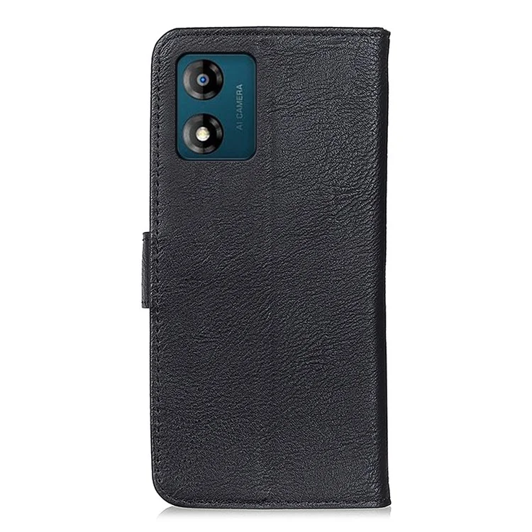 KHAZNEH Phone Case for Motorola Moto E13 4G , Flip Leather Cowhide Texture Wallet Stand Anti-fall Mobile Phone Cover - Black
