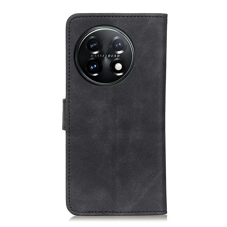 KHAZNEH For OnePlus 11 5G Leather Phone Case Retro Texture Anti-fall Phone Cover with Wallet Stand - Black