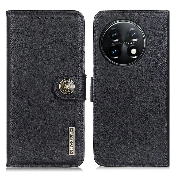 Estojo Protetor de Telefone KHAZNEH para OnePlus 11 5G, Capa de Couro Flip Cowhide Texture à Prova de Choque com Carteira e Suporte - Preto