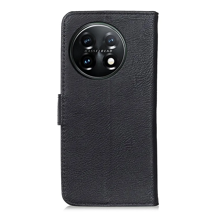Estojo Protetor de Telefone KHAZNEH para OnePlus 11 5G, Capa de Couro Flip Cowhide Texture à Prova de Choque com Carteira e Suporte - Preto