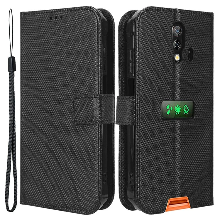 Funda de billetera con soporte para teléfono Blackview BV7200 4G - Textura de diamante de piel sintética PU - Negro