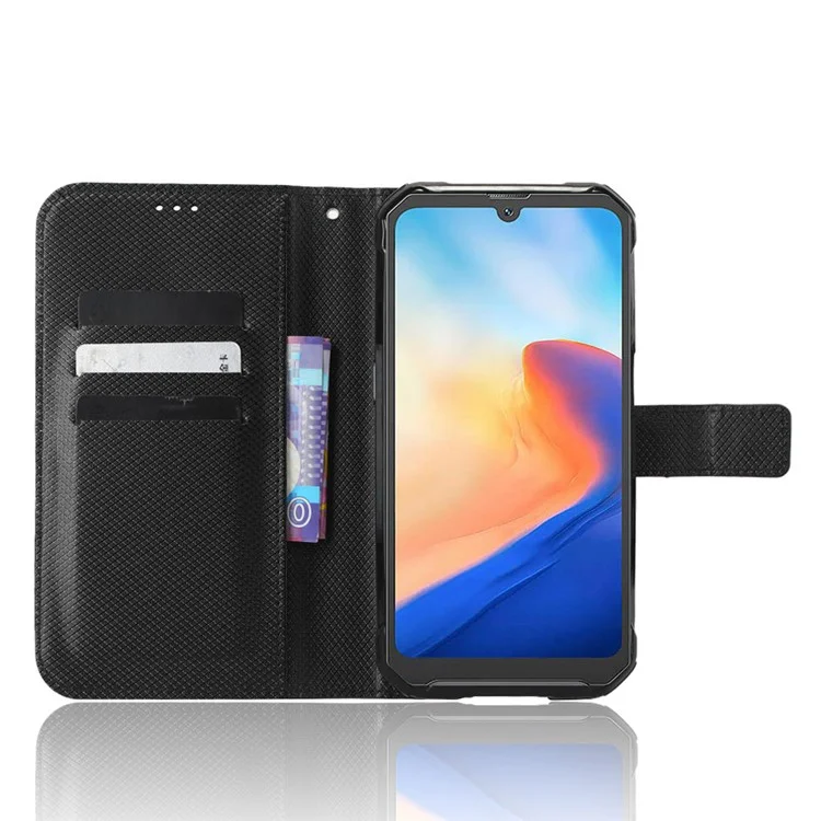 Funda de billetera con soporte para teléfono Blackview BV7200 4G - Textura de diamante de piel sintética PU - Negro