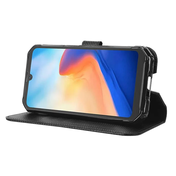 Funda de billetera con soporte para teléfono Blackview BV7200 4G - Textura de diamante de piel sintética PU - Negro
