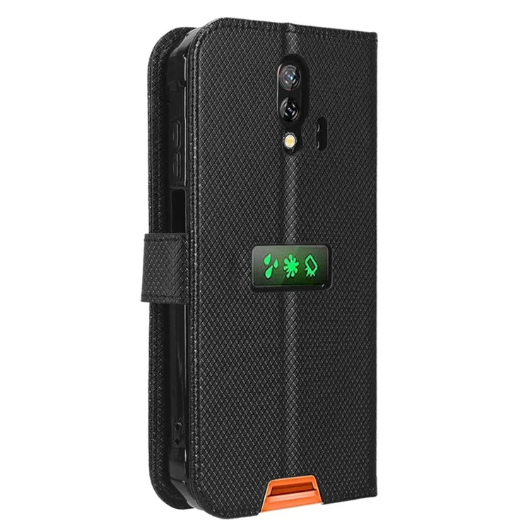 Funda de billetera con soporte para teléfono Blackview BV7200 4G - Textura de diamante de piel sintética PU - Negro