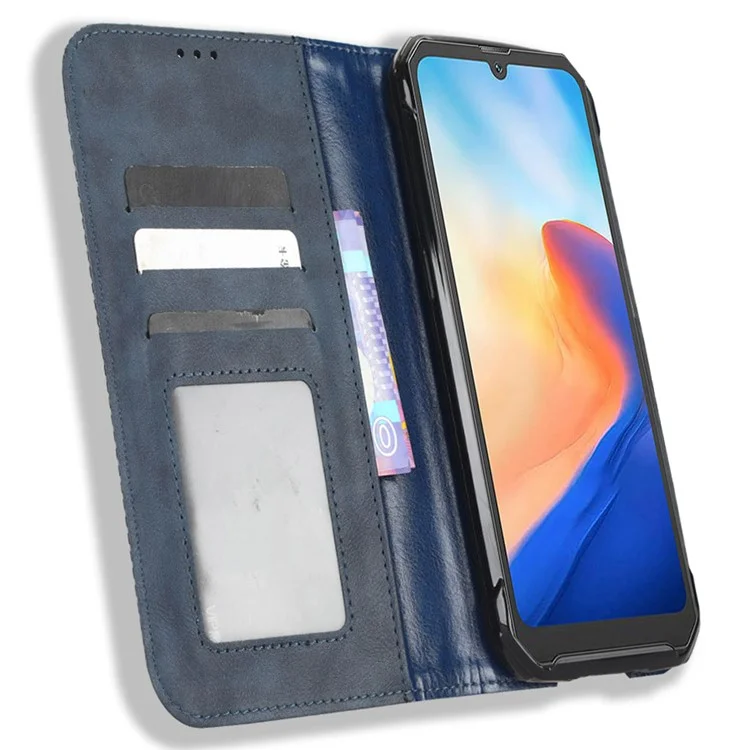 For Blackview BV7200 4G PU Leather Phone Stand Case Wallet Retro Texture Phone Cover - Blue
