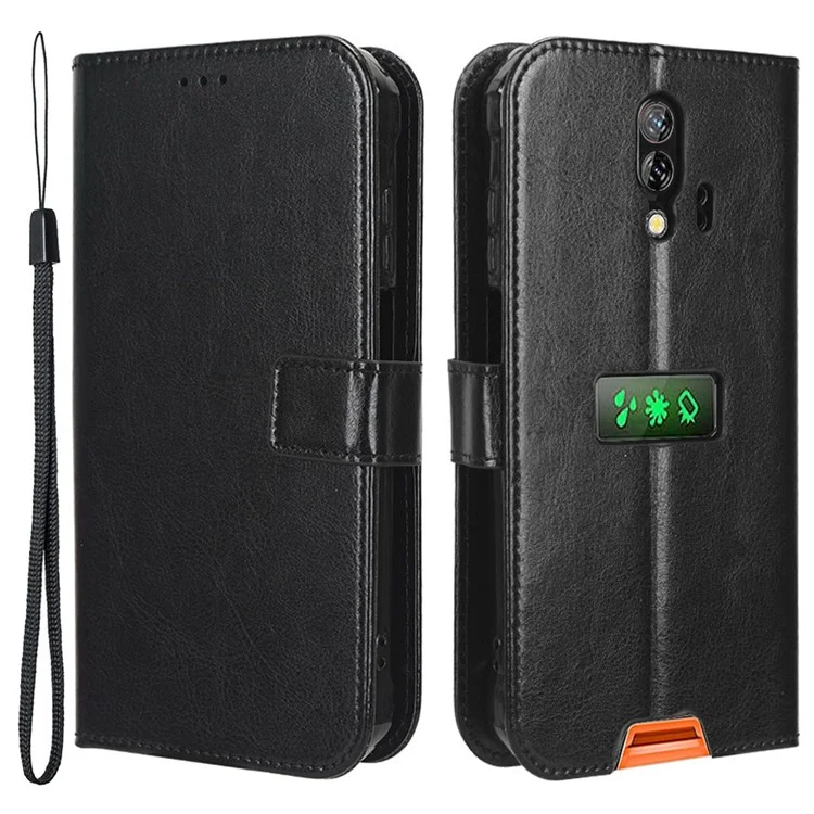 Для Blackview BV7200 Crazy Horse Texture Wallet Stand Case PU Leather Flip Phone Cover with Strap - Black
