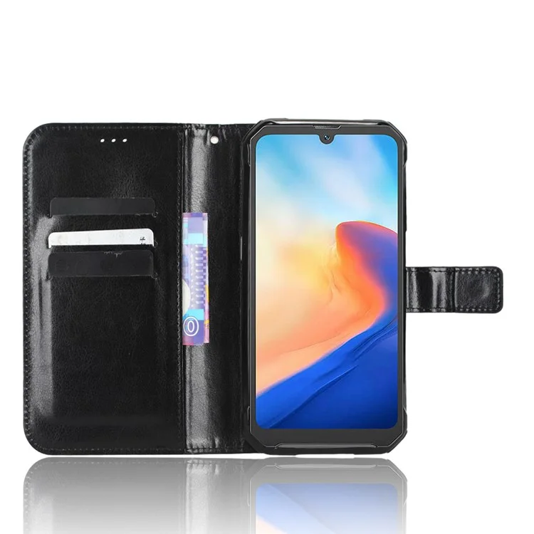 Для Blackview BV7200 Crazy Horse Texture Wallet Stand Case PU Leather Flip Phone Cover with Strap - Black