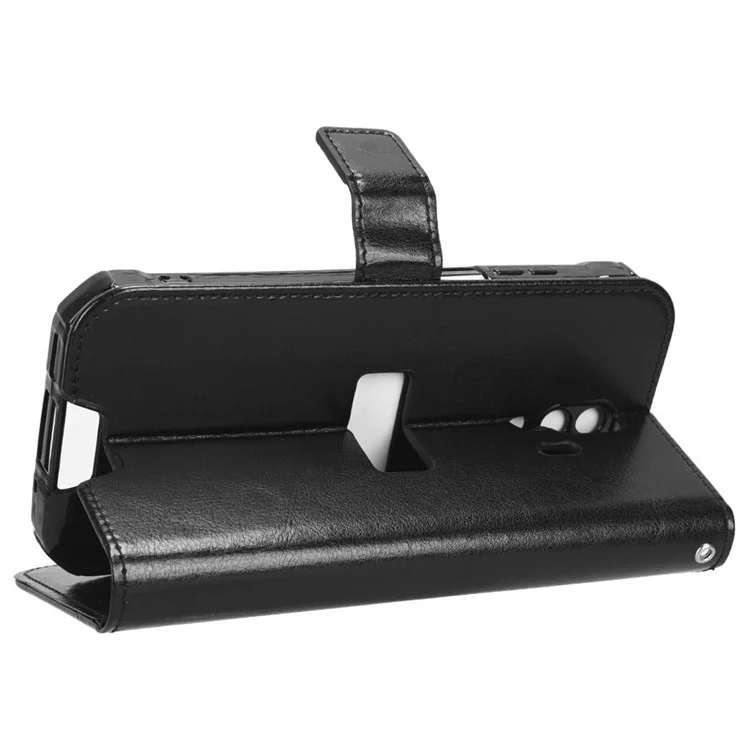 Для Blackview BV7200 Crazy Horse Texture Wallet Stand Case PU Leather Flip Phone Cover with Strap - Black