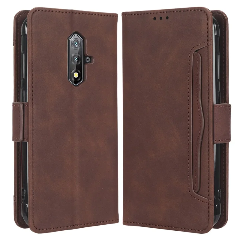 For Blackview BV5200 4G Leather Phone Cover Stand Wallet Protective Phone Case with Multiple Card Slots - Brown