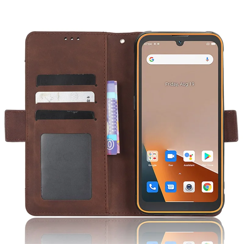For Blackview BV5200 4G Leather Phone Cover Stand Wallet Protective Phone Case with Multiple Card Slots - Brown