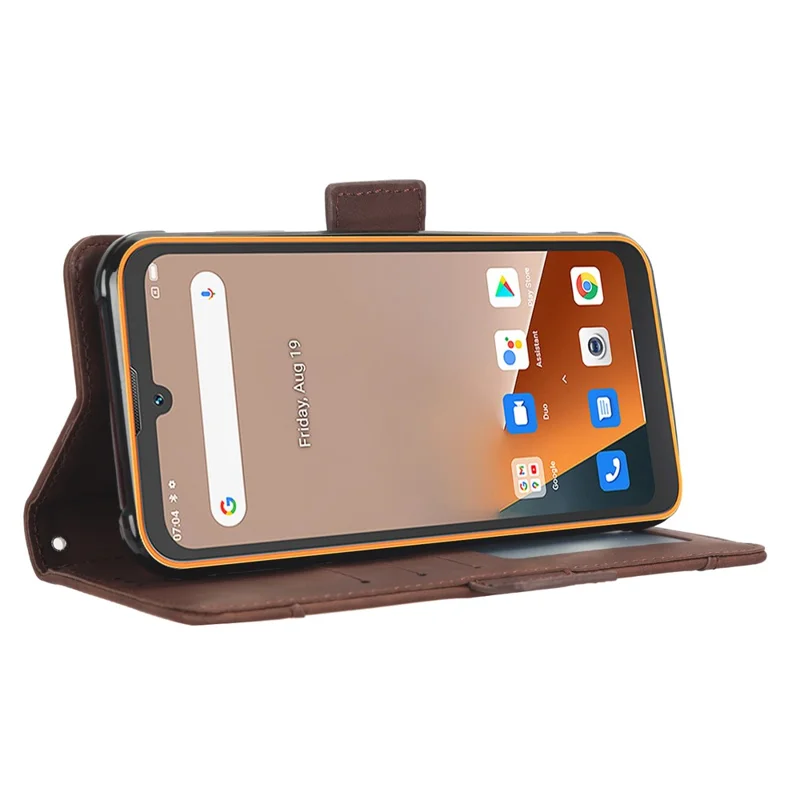 For Blackview BV5200 4G Leather Phone Cover Stand Wallet Protective Phone Case with Multiple Card Slots - Brown