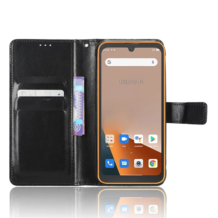 Para Blackview BV5200 4G Wallet Phone Stand Case Capa de Couro PU Crazy Horse Texture Phone Protector - Preto