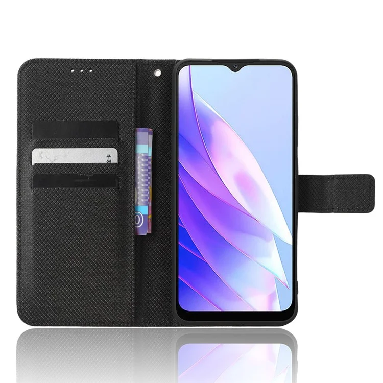 For Blackview A52 4G / A52 Pro 4G Diamond Texture PU Leather+TPU Phone Cover Wallet Stand Cellphone Case Shell - Black