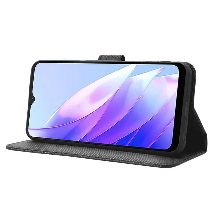 For Blackview A52 4G / A52 Pro 4G Diamond Texture PU Leather+TPU Phone Cover Wallet Stand Cellphone Case Shell - Black