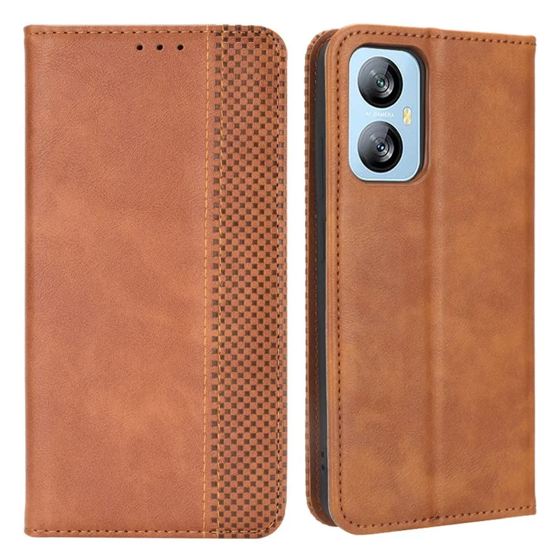 For Blackview A52 4G Dustproof Retro Texture Phone Case Leather Stand Phone Cover Wallet - Brown