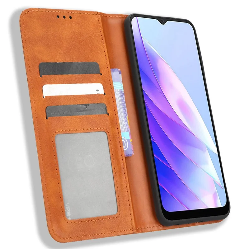 For Blackview A52 4G Dustproof Retro Texture Phone Case Leather Stand Phone Cover Wallet - Brown