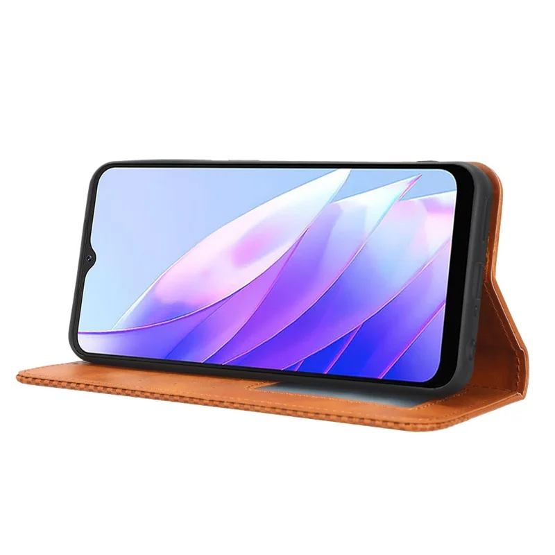 For Blackview A52 4G Dustproof Retro Texture Phone Case Leather Stand Phone Cover Wallet - Brown