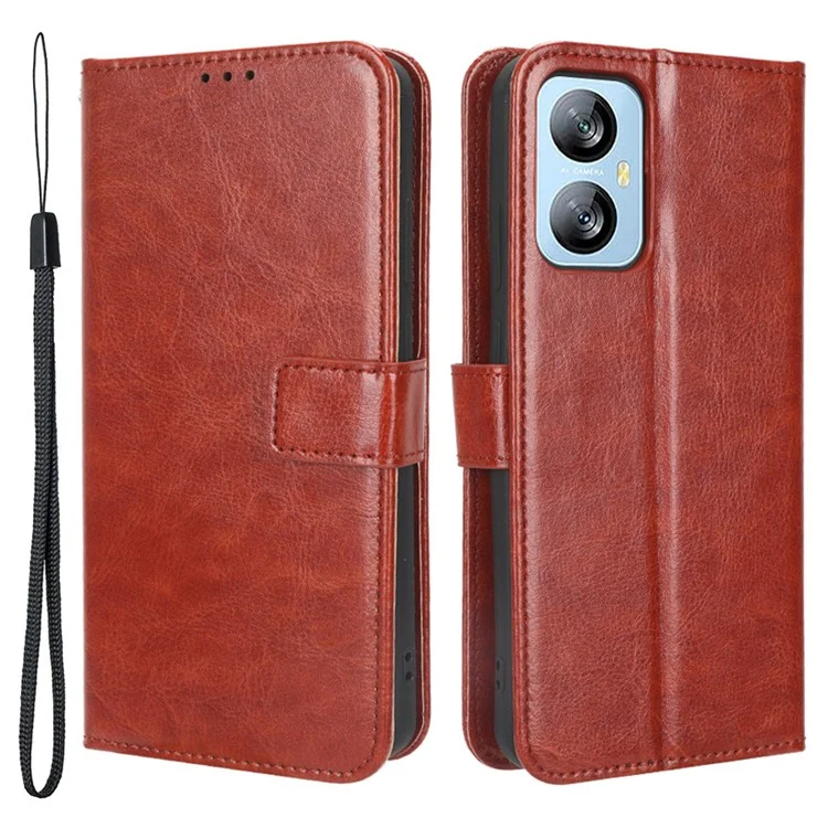 Para Blackview A52 4G / A52 Pro 4G Wrist Clutch Phone Bag Crazy Horse Texture Wallet Stand Case PU Leather Cell Phone Cover - Marrom